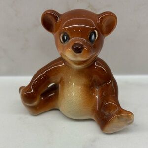 Vintage Occupied Japan Pie Eyed Chubby Smiling Happy Brown Bear Cub Figurine